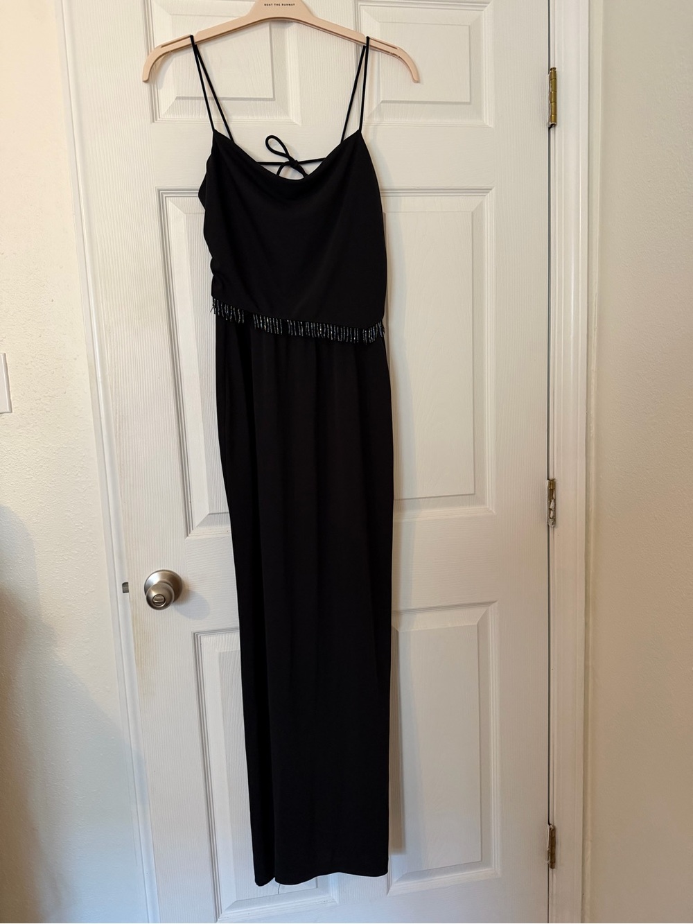 Arianna by Rachel Kaye Black Beaded Cowl Neck Maxi Dress Open Back